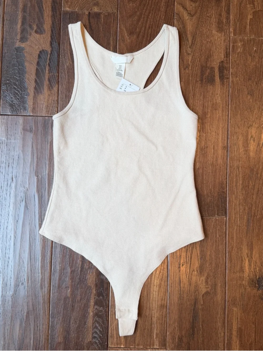 NWT H&M Ribbed Racerback Bodysuit - Beige/Cream - Picture 2 of 6